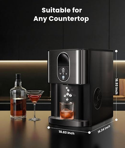Nugget Ice Maker Countertop, 44lbs/24H Soft Chewable Pellet Ice Maker Machine Dispenser with Water Reservoir, Self-Cleaning, Pebble Ice Machine for Home Kitchen, Office, Black Stainless