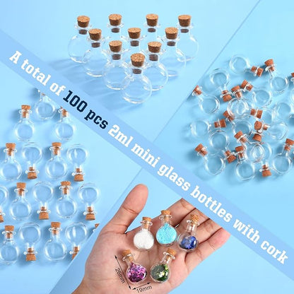Zhehao 100 Pcs 2 ml Mini Glass Bottles Jars with Cork Stoppers Small Wishing Bottle Tiny Jars with Cork Mini Potion Bottles Clear Drifting Bottle for Wedding Birthday Party DIY Crafts Supplies