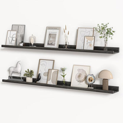 Floating Shelves for Wall, Picture Ledge Shelf 55 Inch Solid Wood Set of 2, Rustic Wall Shelves with Lip, Kids Bookshelf, Photo & Picture Live Edge Floating Shelves for Bedroom, Living Room, Kitchen