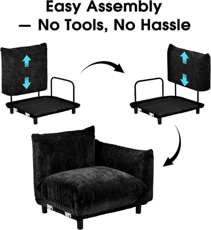 Modern Minimalist Chenille Modular Sectional Sofa, Oversized Deep-Seat U-Shaped Couch with Movable Ottoman, Thick Cushions, Upholstered Sofa for Living Room, Bedroom, Office, Apartment Black 1 Ottoman
