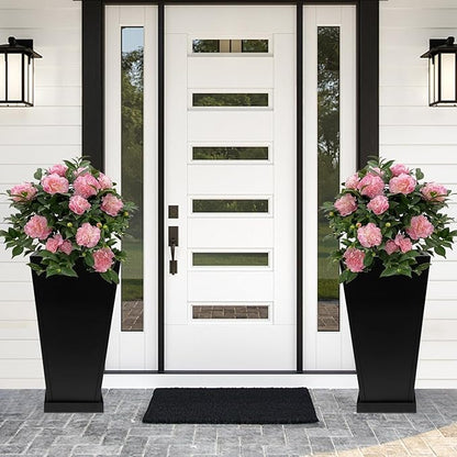 Metal Planter 30" H - 2 Pack, Tall Planters with Removable Insert Shelve & Saucer Trays, Metal Outdoor Planters for Porch, Garden, Patio, Yard (Black)