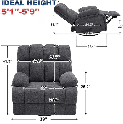 Oversized Swivel Rocker Recliner Chair for Adult, Rock Recliner for 350lb Big Man, Extra Wide Manual Recliners, Overstuffed Soft Rocking Sofa Chair,Light Grey