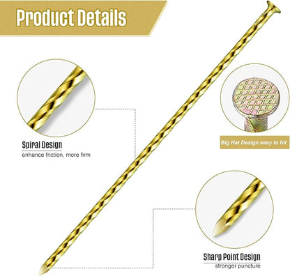 200 Pcs Metal Nails 8 Inch Artificial Spikes Galvanized Spiral Landscape Stakes Edging Spikes Garden Stakes for Fake Landscaping Grass Ground Lawn(Gold)