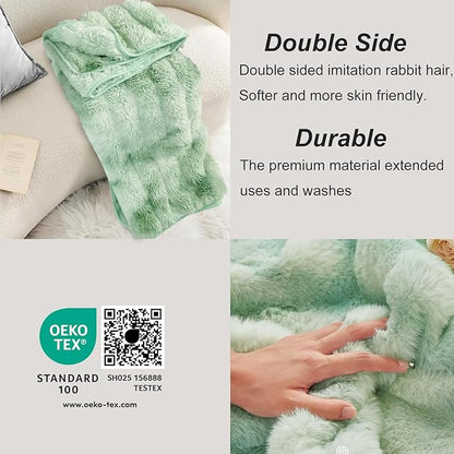 Bcareself Faux Fur Blanket Two Sided Ultra Soft Fluffy Reversible Fuzzy Throw Blanket for Women Men Double Sided Ombre Faux Luxe Faux Fur Thick Minky Blanket for Couch Bed