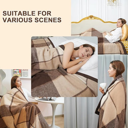 YOUR MOON 100% Pure Wool Queen Size, Australian Organic Natural Wool Blankets, Hypoallergenic Blanket for Bed, Medium Weight(Coffee, 90 * 90)