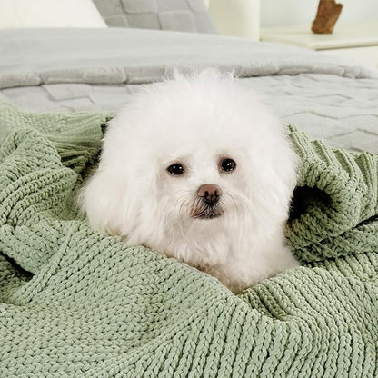 Amélie Home Chenille Knit Throw Blanket for Couch, Chevron Texture Decorative Soft Blanket for Sofa, Bed & Chair, 50"x60", Sage Green