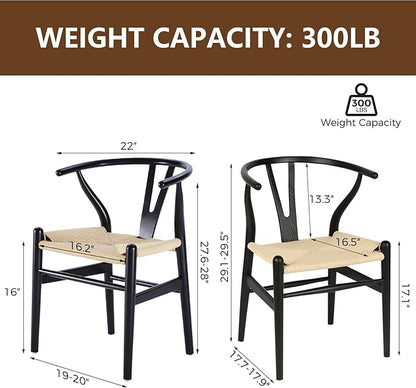 Wishbone Chair Natural Solid Wood Dining Chair/Hans Vegner Y Chair Rattan and Wood Accent Armrest Chairs (Ash Wood - Black + Natural Cord)
