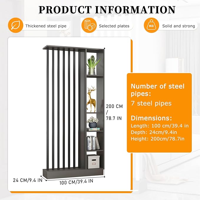 Wall Room Divider,Freestanding Room Divider with Shelves,Wood Room Divider Screen with Storage Cabinet, Wall Divider for Room Separation, for Home Office Decorative C 39.4×9.4×78.7in