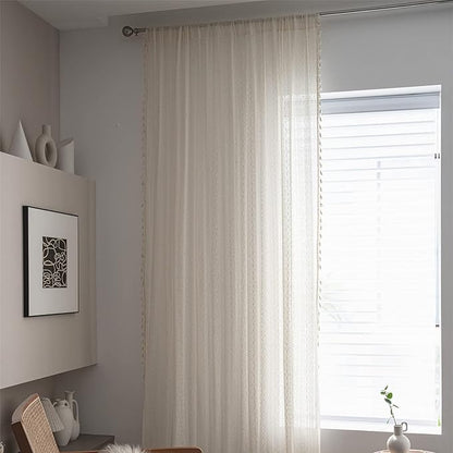 Sutuo Home Boho Curtain Crochet Lace Semi-Sheer Florals Hollow Knitted Handmade Tassels, Rod Pocket Window Treatment Vintage Rustic Farmhouse Drapes for Living Bedroom, 1 Panel 59" W x 72" L, Beige