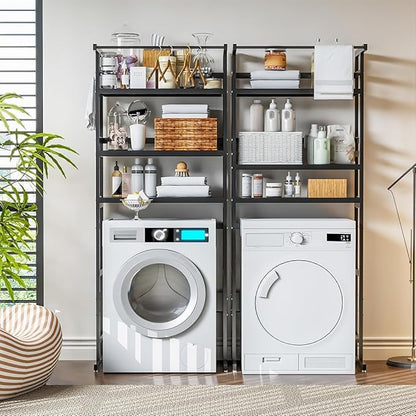 Dryer Storage Shel andf Over The Washer - Adjustable 4-Tier Heavy Duty Laundry Room Organizer, All Carbon Steel Standing Shelf with Hanging Rod, Anti-Tip Design, Super Stable 29.93" L x 11" D x 73" H