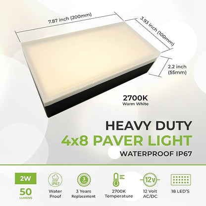 LUMENGY Paver Light 4×8 Inch (3.93 inch X 7.87 inch), 2700K Brick Lighting for Pavers, Driveway, Pathway Patio, & Garden, 12V Waterproof IP67, Drive-Over Rated
