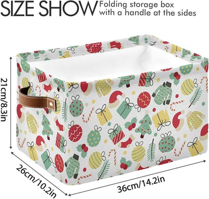 Christmas Storage Basket Tree Candy Canes Socks and Gift Storage Bins Organizer Bag Collapsible Closet Shelf Baskets Cube with handle for Baby Cloth Pet Toy Book 14.2×10.2×8.3 IN