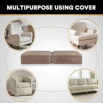PrinceDeco Velvet Sofa Cushion Covers, Stretch Couch Cushion Covers for Individual Seat Couch Slipcover Sets Furniture Protector for Loveseat Sofa Cushion Width Up to 29.5", Taupe