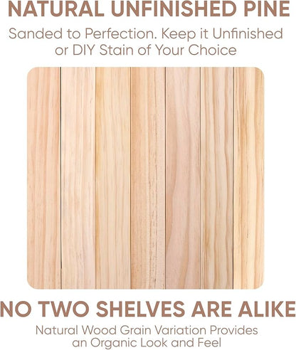 Homeforia Wood 48 inch Floating Shelf, High End Solid Natural Wood 48inch Floating Shelves for Wall Mounted, Unfinished Wooden Large Floating Shelves, Heavy Duty Bracket, 48 X 6.5 X 1.75 in, Set of 2