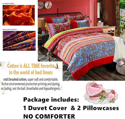ABREEZE 3Pcs Bohemia Retro Bedding Ethnic Vintage Floral Duvet Cover Boho Bedding 100% Brushed Cotton Bedding Sets Damask Paisley Coloful Mandala Down Comforter Cover,Queen