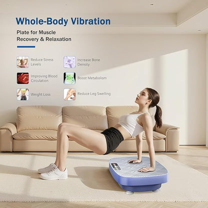 Vibration Plate Exercise Machine, Ultra-Quiet Vibration Plate for Lymphatic Drainage & Body Toning, Whole Body Vibration Platform with Bluetooth, Resistance Bands, Home Gyms Equipment