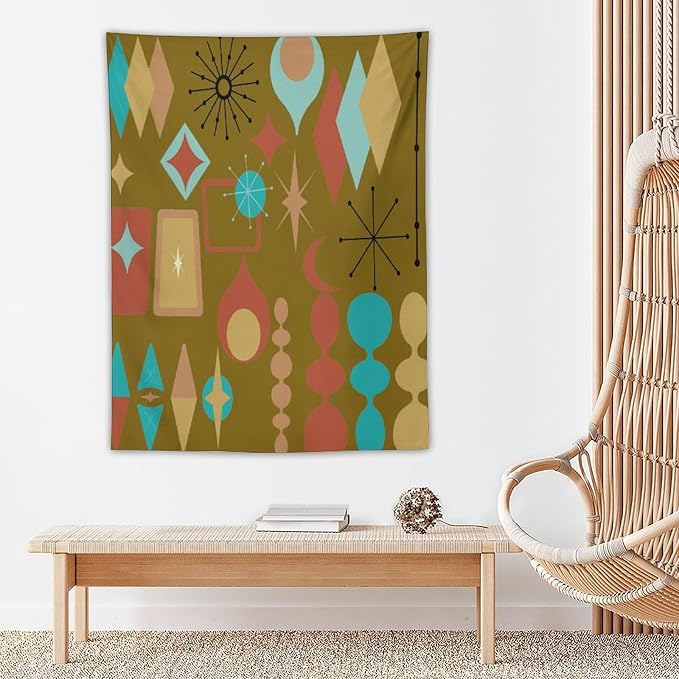 ICMOLYYENLO Boho Medieval Cat Tapestry, Abstract Atomic Starburst Geometric Aesthetic Art Wall Hanging For Bedroom Living Room Dormitory 40x60 Inches