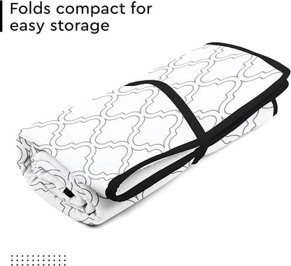 Encasa Homes Ironing Mat/Pad (Large 48"x28") with 3mm Padding & Silicone Iron Rest for Steam Pressing on Tabletop or Bed - Heat Resistant, Portable, Quilting & Travel Blanket - White Tiles