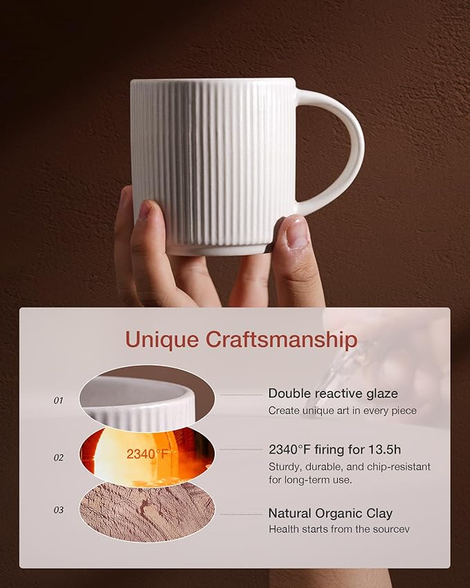 famiware Coffee Mug Set for 6, Star 12 oz Catering Mugs Cup Set with Handle for Coffee, Tea, Cocoa, Milk - Ceramic Stoneware Drinkware Set, Matte White