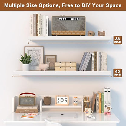 40 Inch Floating Shelf 3 Pack Large Floating Shelves for Wall No Drilling Accessories Included Deep Wall Shelves for Living Room Kitchen Farmhouse 40" W x 12" D x 1.2" White