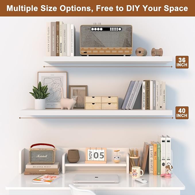 48 Inch Floating Shelf 1 Pack Large Floating Shelves for Wall No Drilling Accessories Included Deep Wall Shelves for Living Room Kitchen Farmhouse 48" W x 12" D x 1.2" White