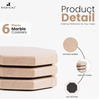 Radicaln Marble Coasters Star 3.5" Inches Verona Handmade Drink Coasters Set of 6 for Coffee Table, Car Cup Holders & Bar Use, Ideal Coffee Table Decor