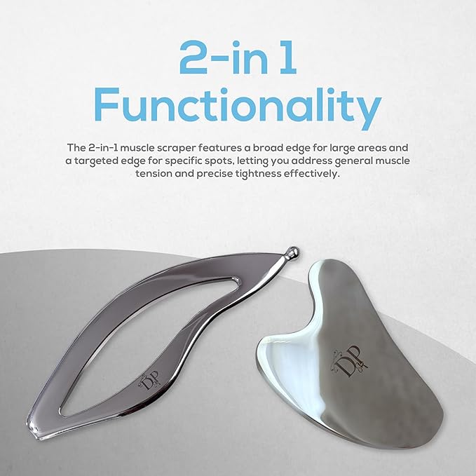 Muscle Scraper Tool – 2-in-1 Stainless Steel Fascia Scraper for Deep Tissue Massage & Muscle Relief - Gua Sha Body Tool for Soreness - Ergonomic IASTM Tool for Athletes & Physical Therapy