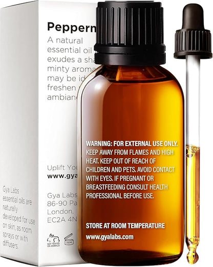 Gya Labs Peppermint Oil for Diffuser & Aromatherapy - 100% Pure Natural Peppermint Mint Essential Oils for Skin, Hair, DIY, Self-Care, Candle Making - Cooling, Minty Scent (1.02 Fl Oz)