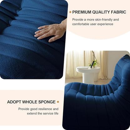 Luxury Sofa Couch Chair, Lazy Floor Seating, Fireside Bean Bag Chair, Ergonomic Tatami Sofa Lounger for Living Room, Bedroom, Office, 3 Seat, Blue