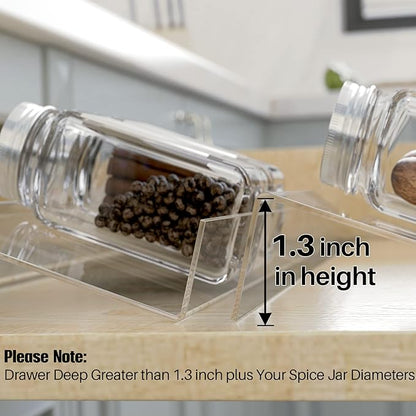 Antimbee Spice Drawer Organizer, 4 Tier- 4 Pack Acrylic Spice Rack Tray for Drawer, Expandable From 13" to 26" Kitchen Spice Rack Tray for Countertop Holds up 28 Spice Jars (Jars not Include)