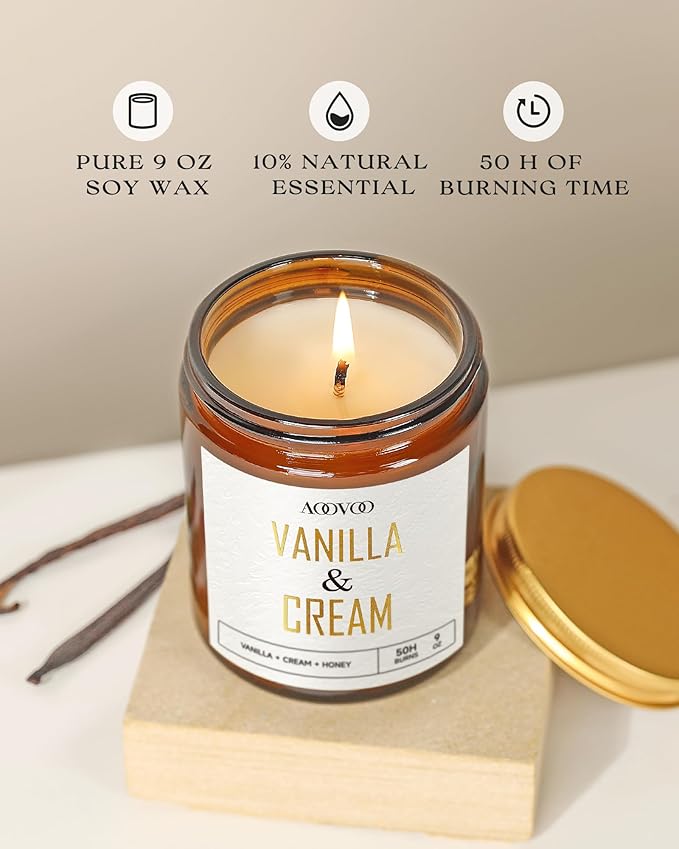 AOOVOO Vanilla Cream Candles - 9 oz Scented Candles, Aromatherapy Candle, Soy Candle for Home Scented