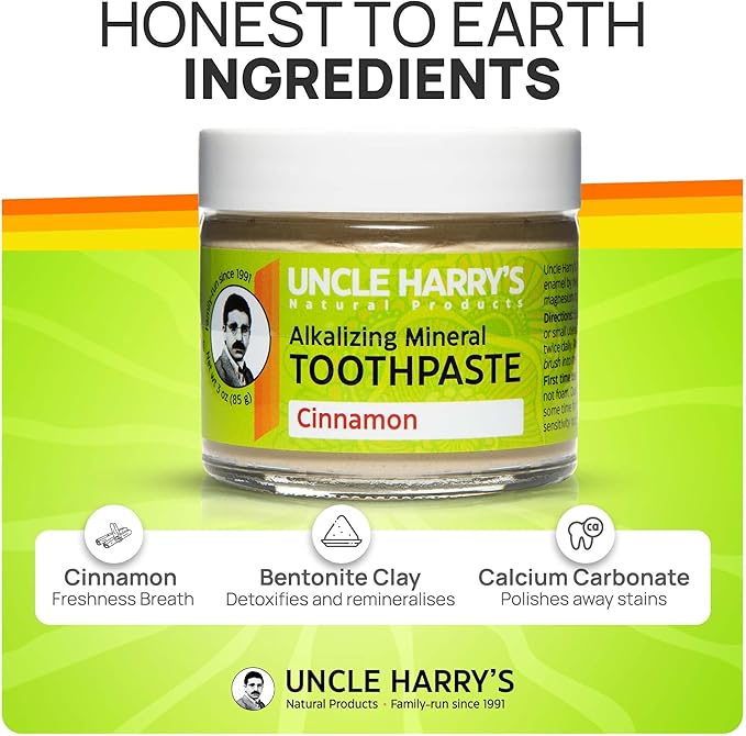 Uncle Harry's Cinnamon Remineralizing Toothpaste | Natural Whitening Toothpaste Freshens Breath & Promotes Enamel | Vegan Fluoride Free Paste (4 pack)