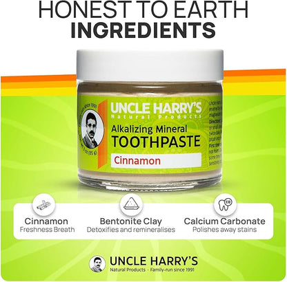 Uncle Harry's Cinnamon Remineralizing Toothpaste | Natural Whitening Toothpaste Freshens Breath & Promotes Enamel | Vegan Fluoride Free Paste (4 pack)