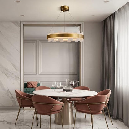 20" Natural Spanish Alabaster Round Chandelier, Adjustable Large Chandeliers for Living Room Over Table, Modern Luxury Alabaster Stone Chandelier for Drawing Room, Bedroom, Hallway, Foyer