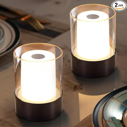 LED 4" Mini Cordless Table Lamp 2 Pack, Outdoor Waterproof Lamp, Rechargeable Battery Operated Lamp, Portable Touch Night Light for Dining Room, Camping, Nursery, Baby, Bar, Party (Black)