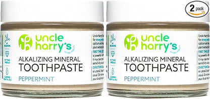 Uncle Harry's Peppermint Remineralizing Toothpaste | Natural Whitening Tooth Paste Freshens Breath & Promotes Enamel | Vegan Fluoride Free Toothpaste (2 Pack)