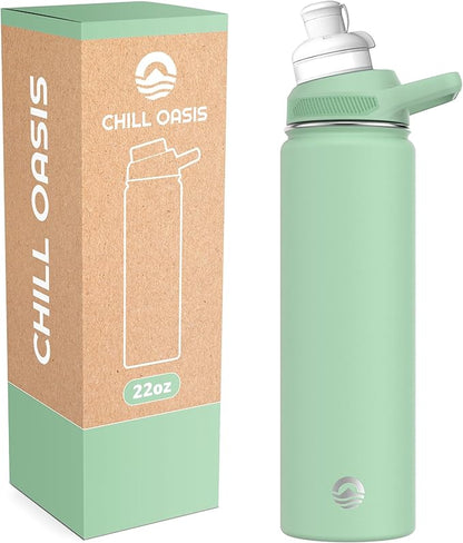 Chill Oasis Water Bottle | Compatible With Popular Flavor Cartridges | BPA Free, Leak Proof, Double-Walled Vacuum Insulated Stainless Steel, and Dishwasher Safe | Cold for 24 Hours (Sage, 22oz)