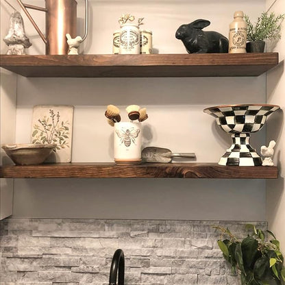 URBANDI, Rustic Floating Shelves, Set of 2, Hidden Bracket, Solid Wood, Heavy Duty, Wall Mounted Shelves, (Provincial, 12Wx6D)