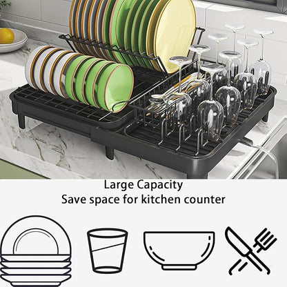 LEMIKKLE Dish Drying Rack, Large-Capacity Dish Drainer with Cutlery Holder Rotatable Water Drainer for Kitchen Counter,20.5" D x 16.1" W x 5.5" H