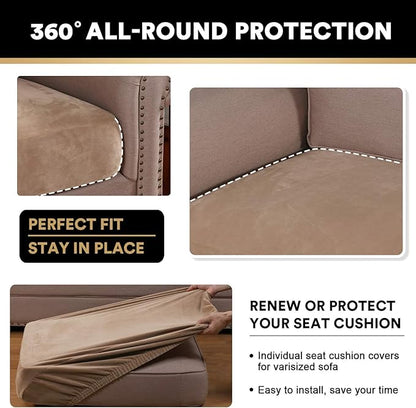 PrinceDeco Stretch Velvet Couch Cushion Covers, Soft Cushion Slipcover for Chair Loveseat Sofa Cushion Furniture Protector Seat Cushion Sofa Cover (Each Width Up to 29.5", Camel)