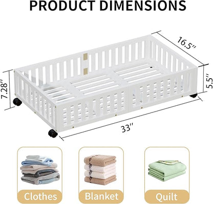 Bamboo Under Bed Storage with Wheels (2-Pack) – Rolling Underbed Shoe Organizer Box for Shoes, Blankets, Toys, Clothes Container Space-Saving Organizer Bins for Bedroom, Closet, Dorm, Nursery