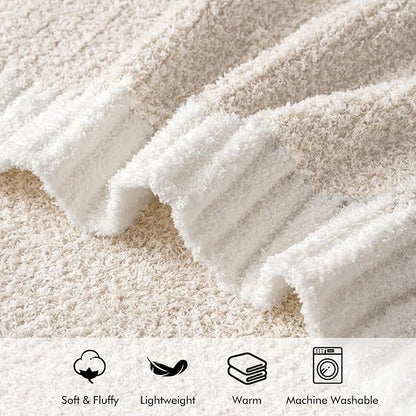 MIULEE Cream Super Soft Throw Blanket for Bed, Twin Size Cozy Fluffy Warm Blankets Knit Blankets for Couch, Sofa, Chair, Living Room, Camping, Picnic, 60 x 80 inch