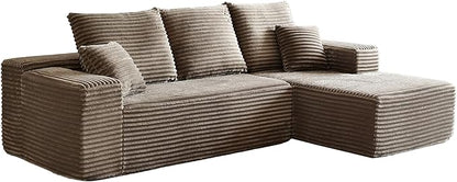 HYJT H&K Modular Sectional Sofa Cloud Couch, 107" Comfy L Shaped Sectional Couches for Living Room, Deep Seat Memory Foam Plush Fluffy Corduroy Boneless Couch Sectionals Right Facing Sofa Chaise Brown