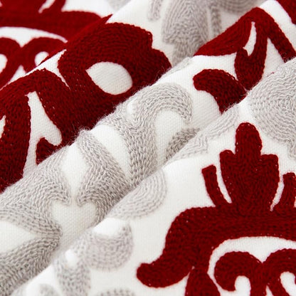 HWY 50 Burgundy Red Decorative Throw Pillow Covers 18x18 Inch (1 Piece), Embroidered Cotton Farmhouse Cushion Cover Pillow Case for Sofa Couch Living Room Bed Bedroon, Floral Geometric