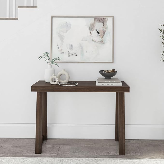 Plank+Beam Solid Wood Console Table, 46.25 Inch, Sofa Table, Narrow Entryway Table for Hallway, Behind The Couch, Living Room, Foyer, Easy Assembly, Walnut