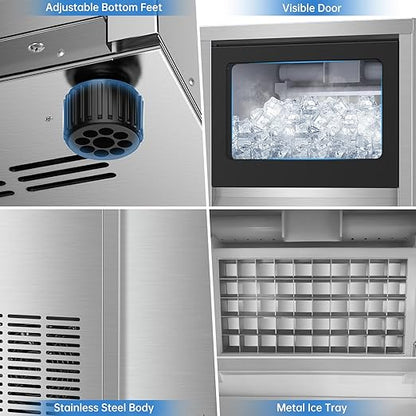 Ice Machine Commercial Ice Maker Machine, 150 Lbs /24H, 30 lbs Bin, Under Counter Built-in or Freestanding, Stainless Steel Household Use, Restaurant Bar Kitchen Cafe