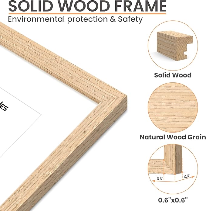 upsimples 11x14 Picture Frame, Natural Solid Wooden Picture Frames, Display 8x10 with Mat or 11 x 14 Without, Vertical or Horizontal Wall Hanging, 1 Pack, Natural