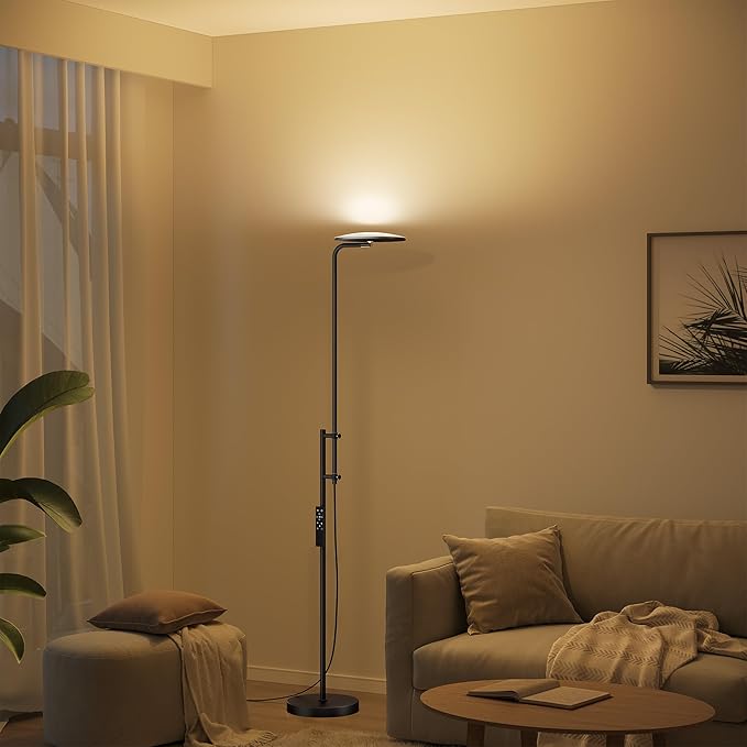 SUNMORY 32W/3000LM Floor Lamps, Super Bright LED Standing Lamp with Remote Control, Adjustable Tall Lamp with 350°Rotating Head, Modern Dimmable Torchiere Corner Lamp for Living Room, Bedroom, Office