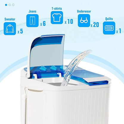 Pataku Portable Washing Machine, Compact Twin Tub Mini Washing Machine, 17.6 LBS Washer and Dryer Combo with Soaking Function, Semi-Automatic for Apartment, Dorms, RVs, Camping (White & Blue)