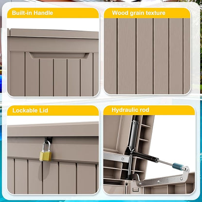 Vixzen 230 Gallon Resin Deck Box, Lockable Outdoor Storage Box for Patio Cushions Storage Furniture,Garden Tools, Pool Supplies, Weatherproof and UV Resistant- Grey